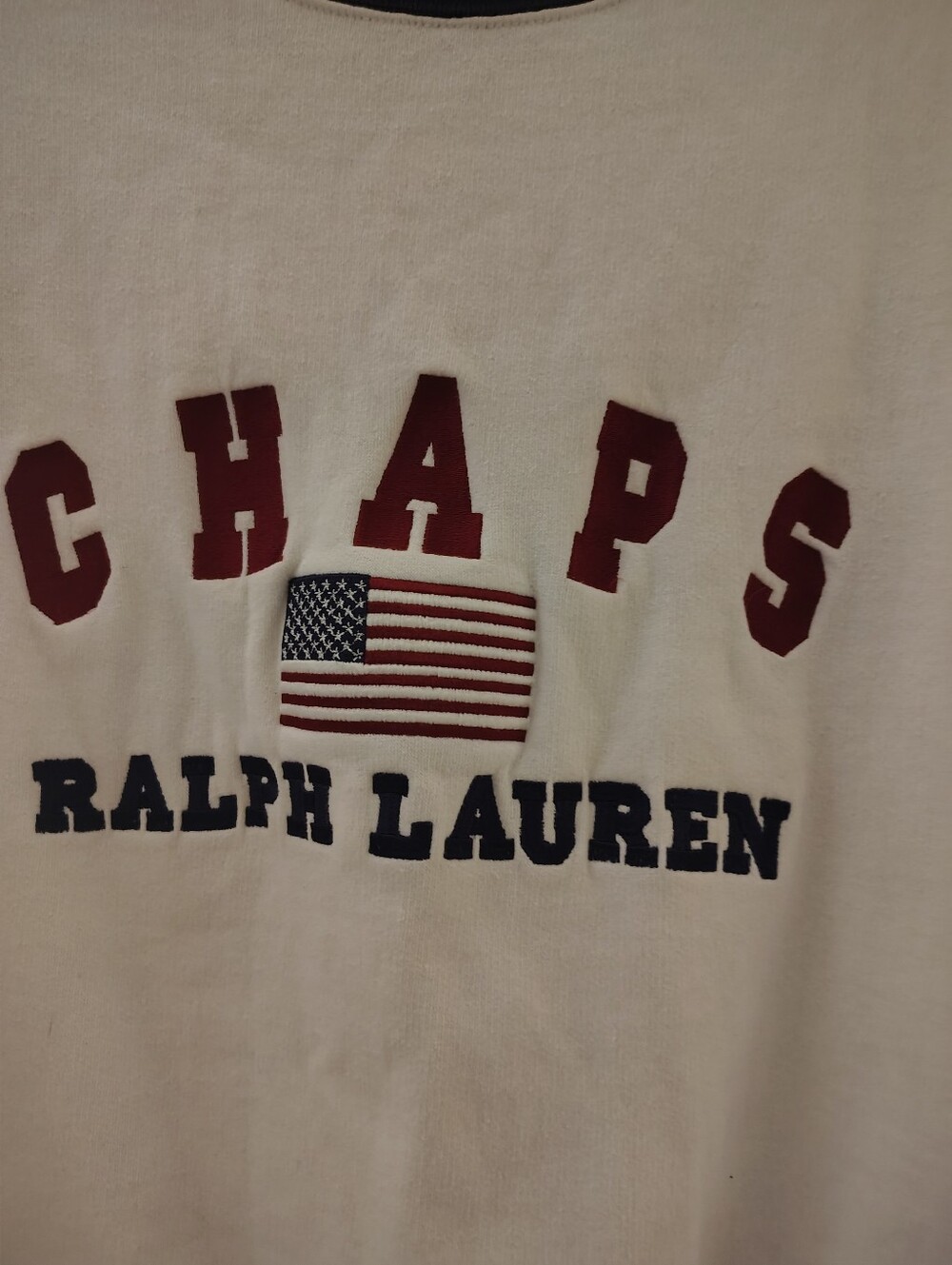 1990's Vintage Ralph Lauren White Crewneck Sweatshirt with Red and Navy Graphic - Picture 3 of 9